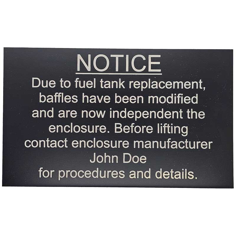 Notice DuraBlack Metal Engraved Plate
