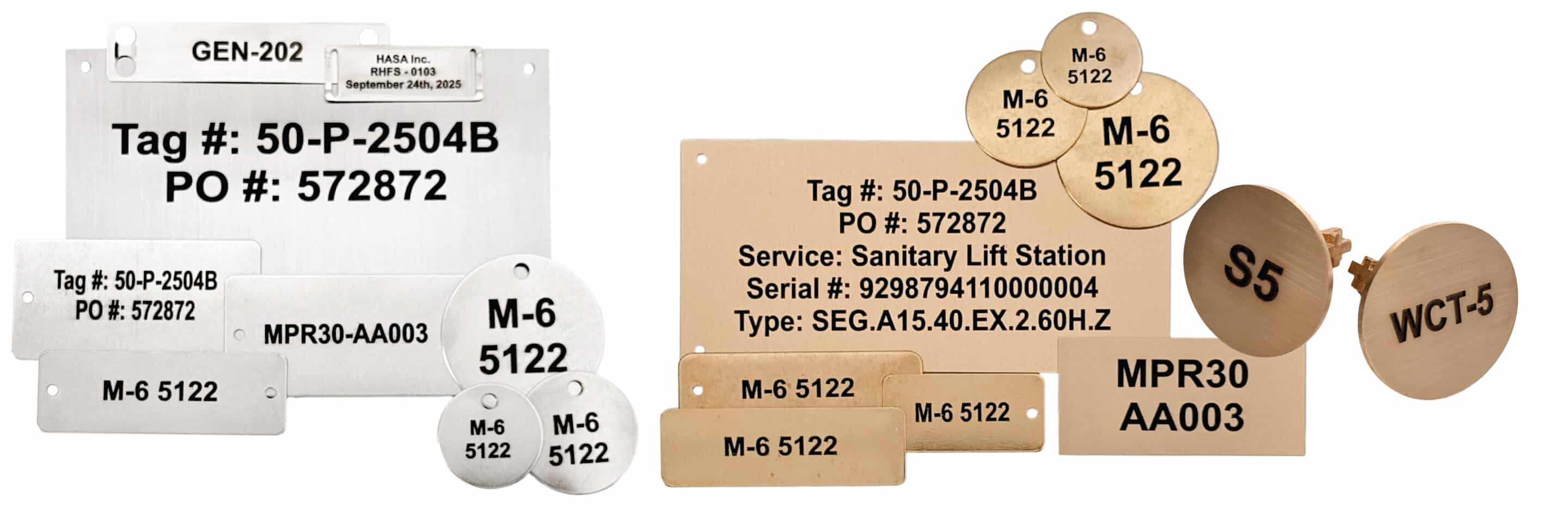 Engraved stainless steel and brass tags and labels