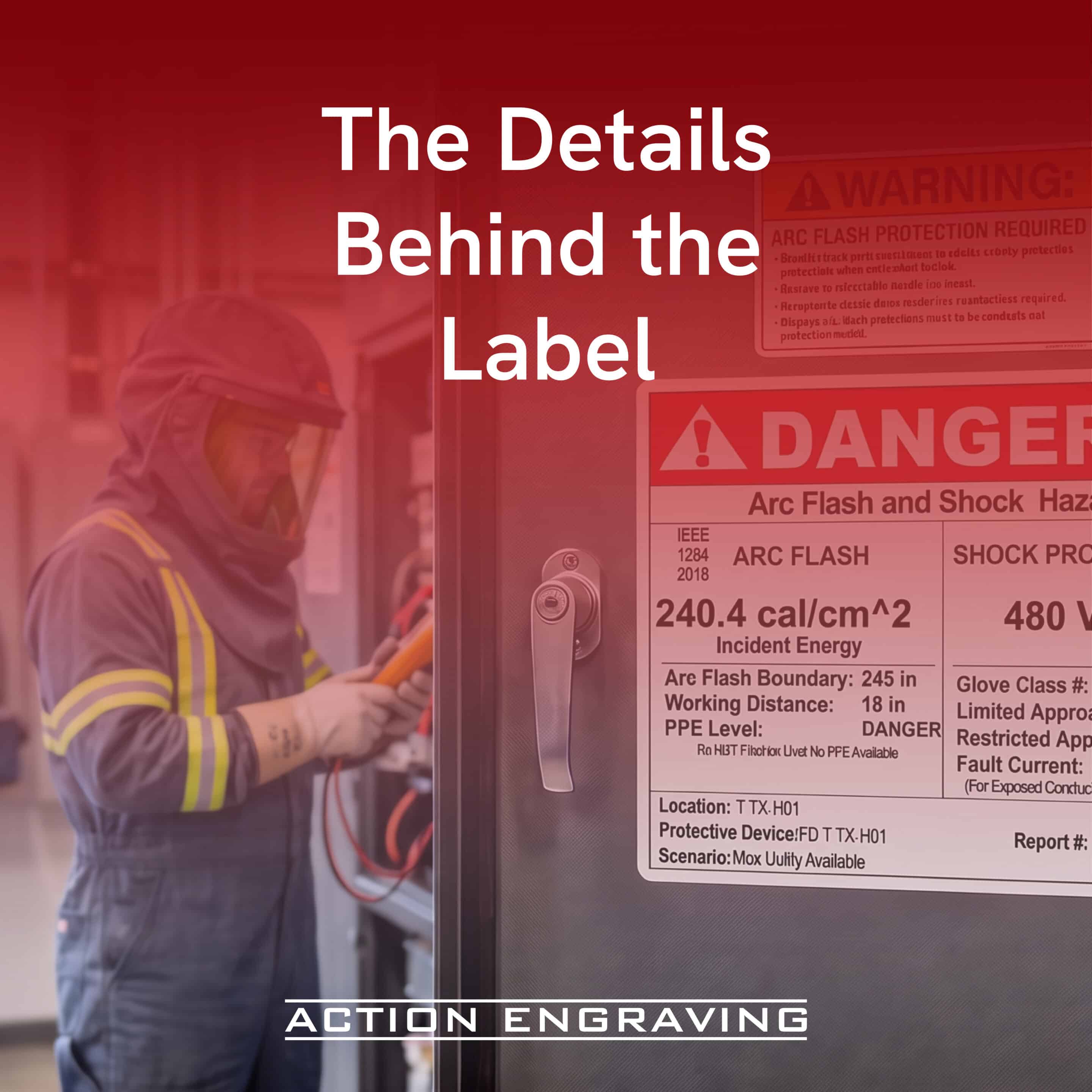 details behind the label Electrical equipment with NEC compliant identification and safety labels